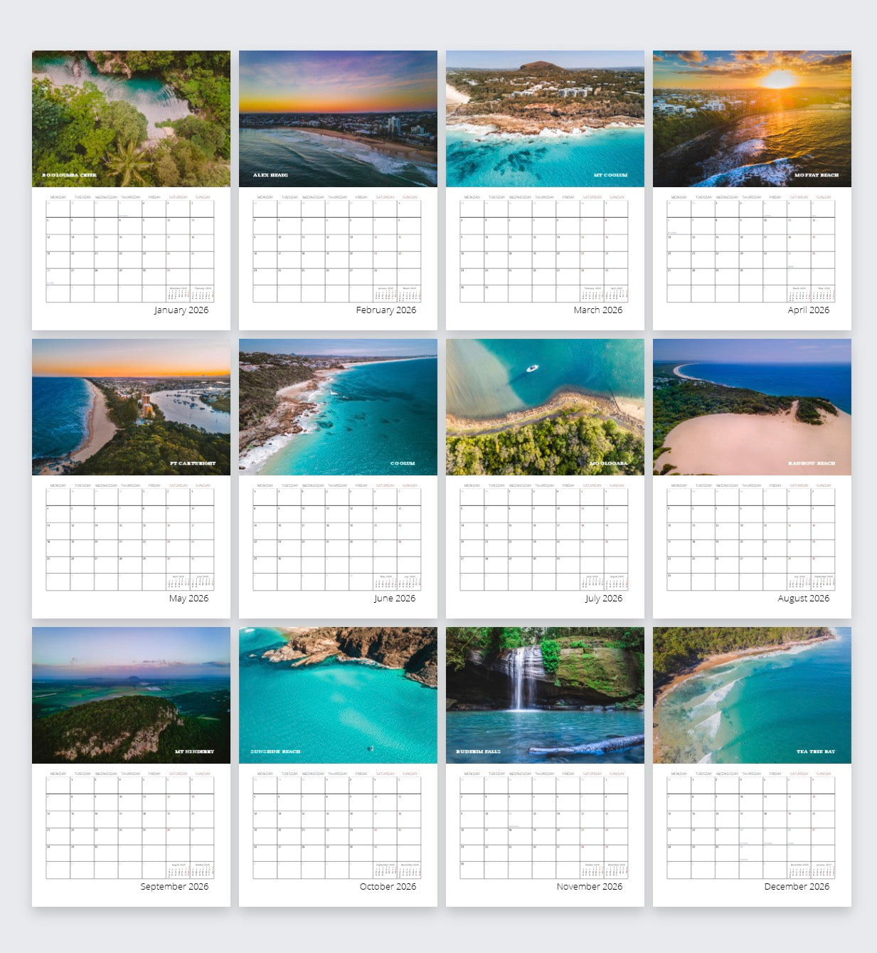 Sunshine Coast 2026 A2 Wall Calendar – Premium Photography by KTH Photos.