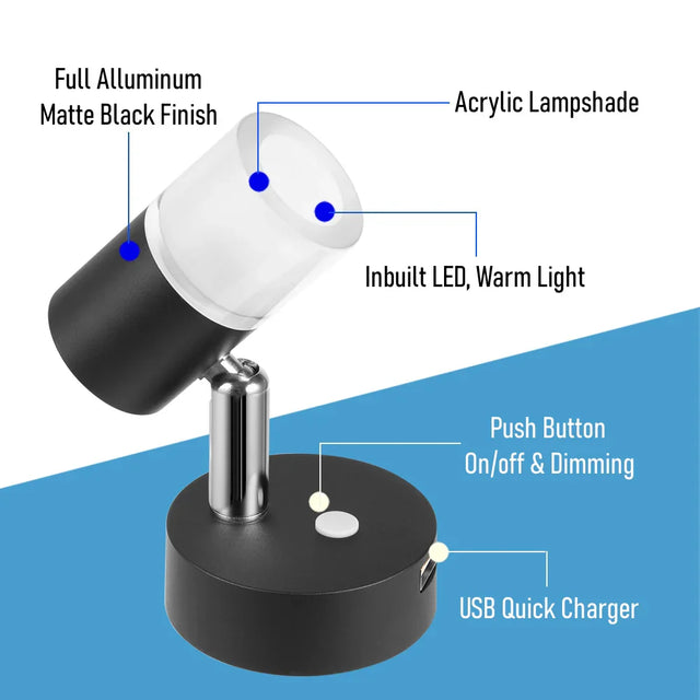 12v LED Swivel Reading Light Black