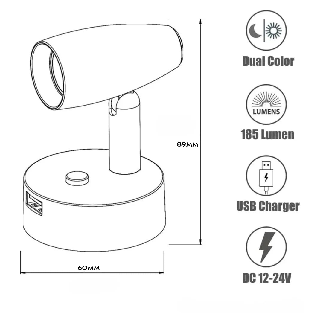 12/24 Volt Reading Spotlight for Caravans (Nickel)
