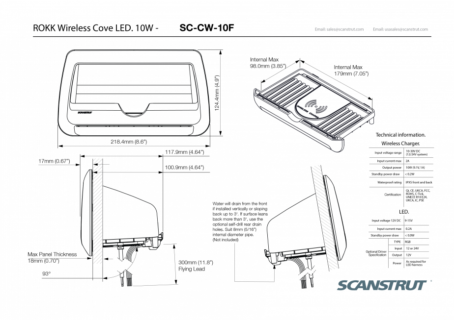 ROKK Wireless COVE LED 12/24V Waterproof Phone Charging