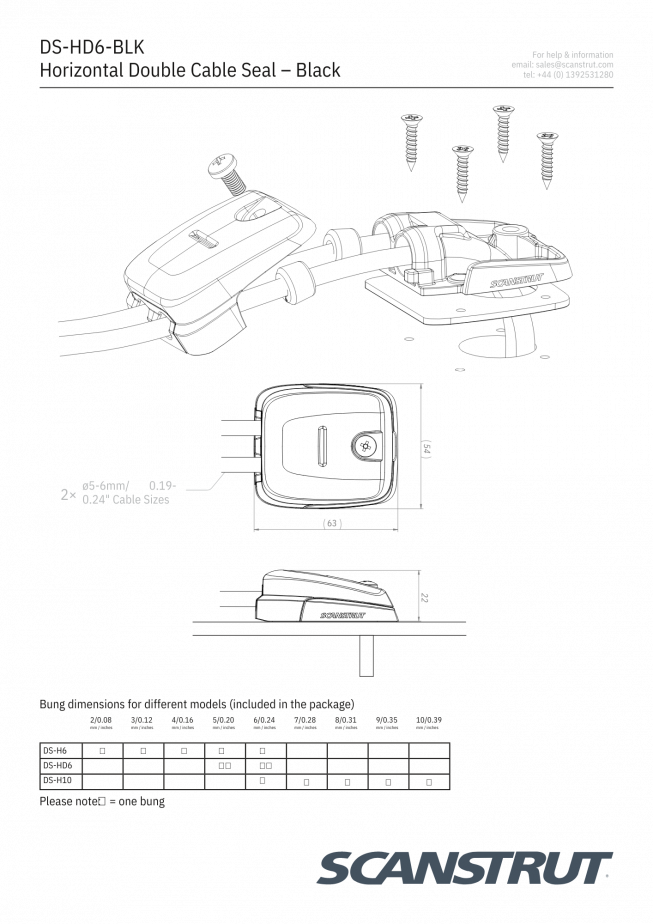 DS-HD6-BLK Double Horizontal Cable Seals
