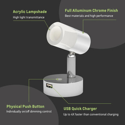 12v LED Swivel Reading Light Chrome