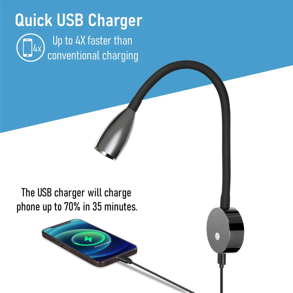 12 / 24v Wall Reading Light (Gun Metal Gloss Black)