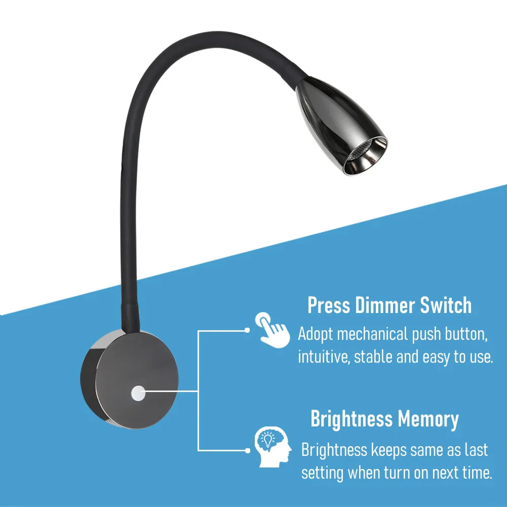 12 / 24v Wall Reading Light (Gun Metal Gloss Black)