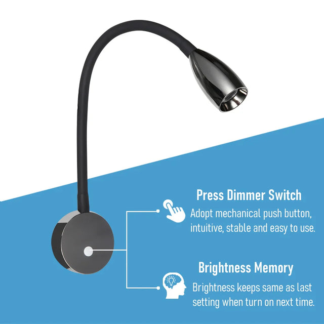 12 / 24v Wall Reading Light (Gun Metal Gloss Black)