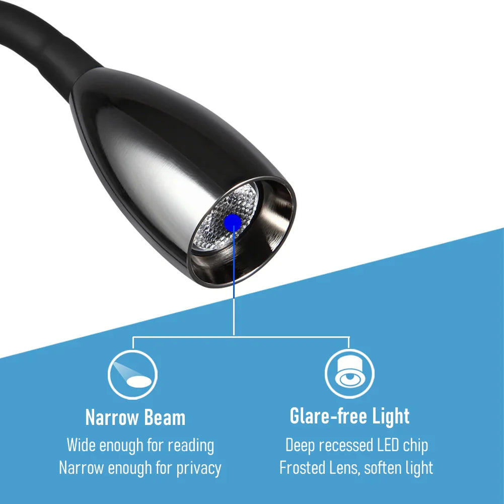 12 / 24v Wall Reading Light (Gun Metal Gloss Black)