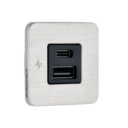 USB-A & C Interior Charging Socket - Stainless Steel