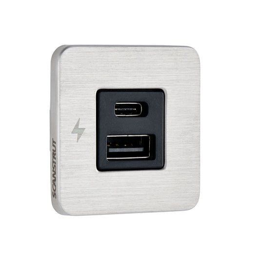 USB-A & C Interior Charging Socket - Stainless Steel