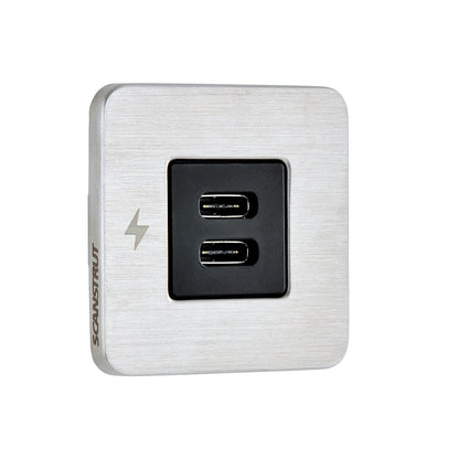 Dual USB-C Interior Charging Socket - Stainless Steel