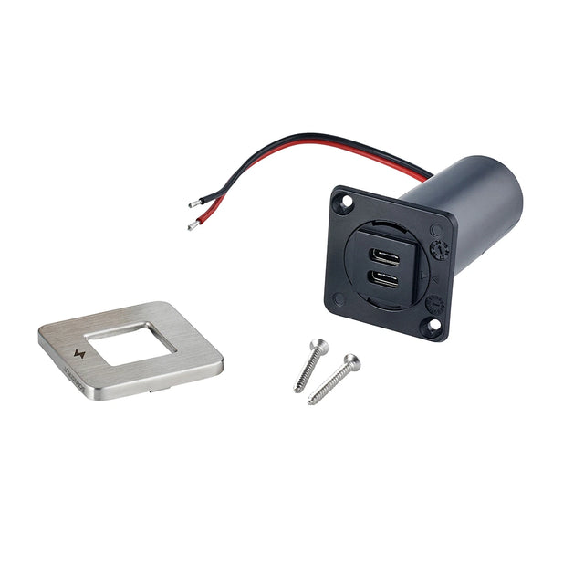 Dual USB-C Interior Charging Socket - Stainless Steel