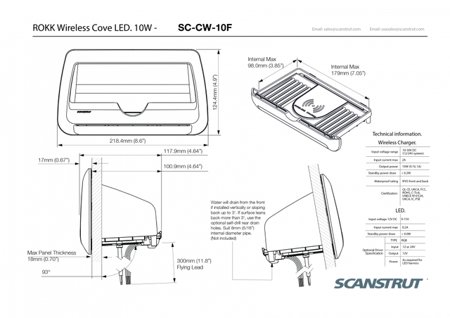 ROKK Wireless COVE LED 12/24V Waterproof Phone Charging