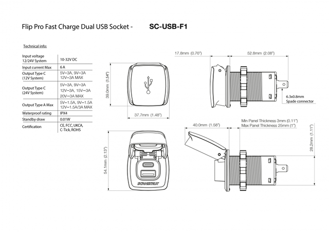 FLIP PRO Ultra Charge Dual USB Charging Socket