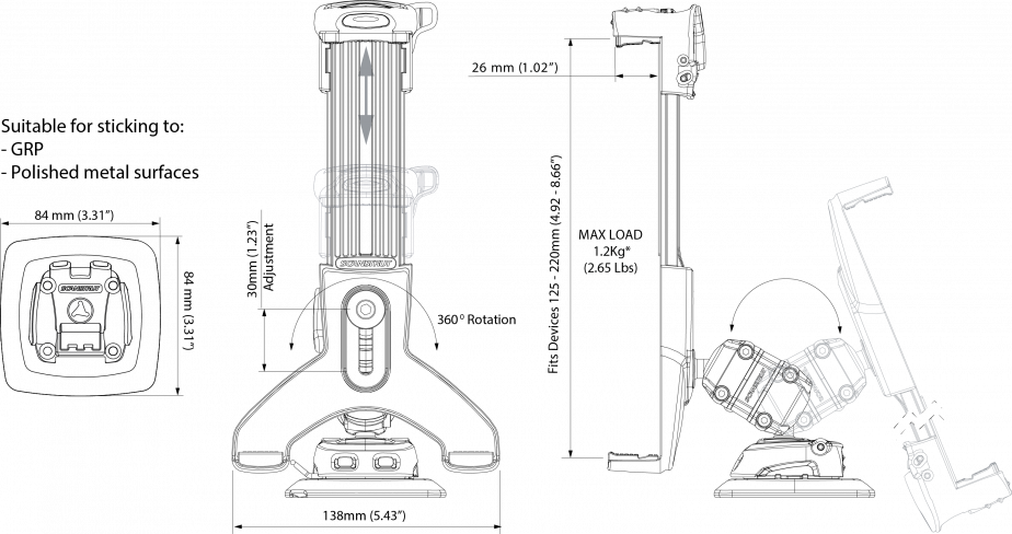 ROKK Mini Tablet Mount Kit - Self Adhesive Base