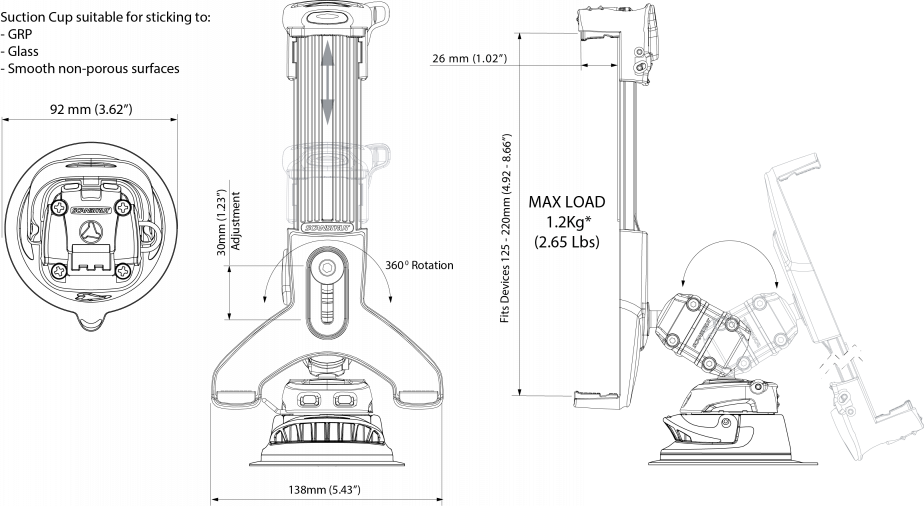 ROKK Mini Tablet Mount Kit - Suction Cup Base