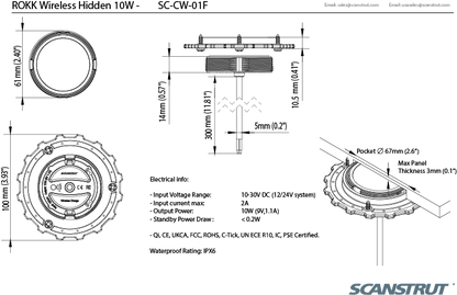 ROKK Wireless HIDDEN 12/24V Waterproof Phone Charging