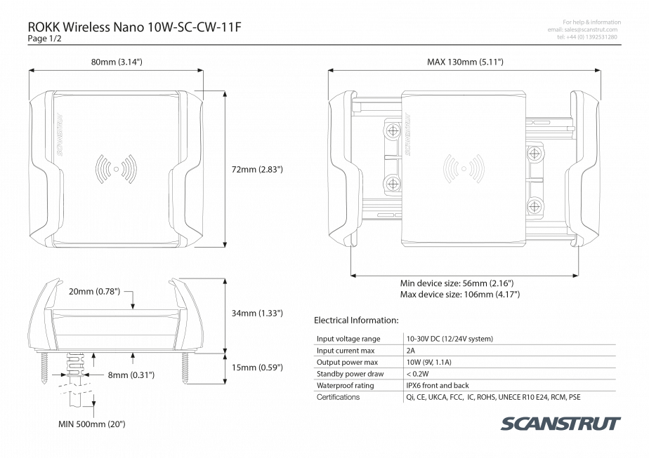ROKK Wireless NANO 12/24V Waterproof Phone Charging