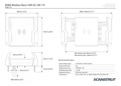 ROKK Wireless NANO 12/24V Waterproof Phone Charging