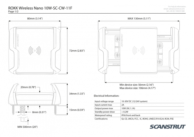 ROKK Wireless NANO 12/24V Waterproof Phone Charging